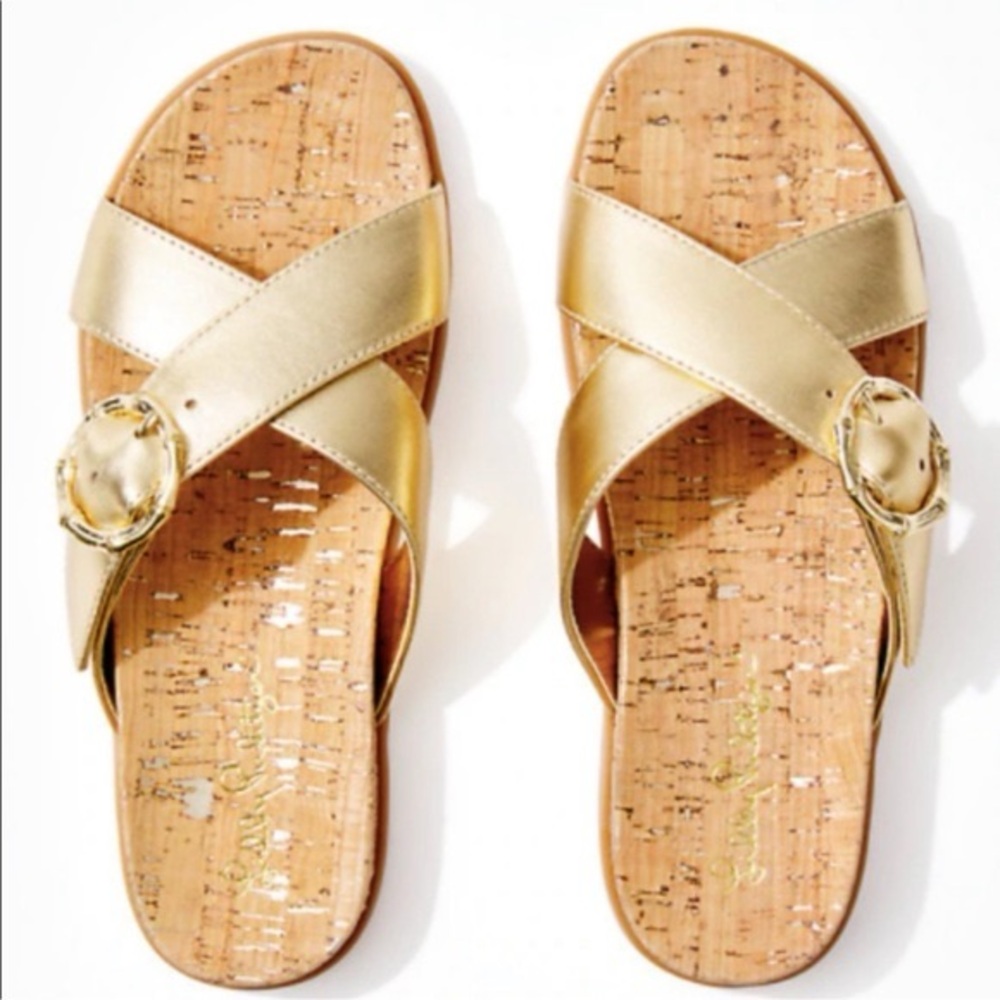 Lilly Pulitzer Gold Bayshore Slide Sandals